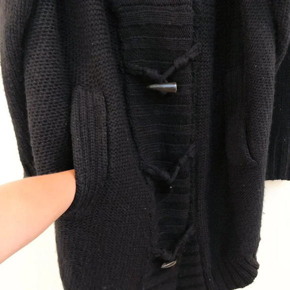RARE Songzio Long Black Hooded Wool Blend Designer Heavy Cardigan Coatigan Coat - Picture 6 of 12